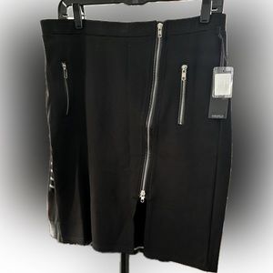 Asymmetrical zip front above the knee pencil skirt.